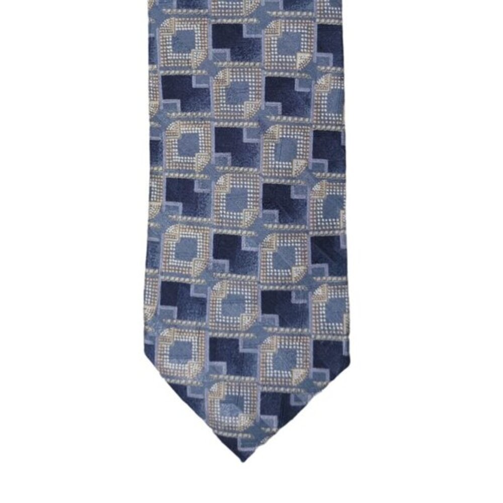 Ermenegildo Zegna Mens Classic Luxury Elegant Geometric Silk Tie Blue Italy